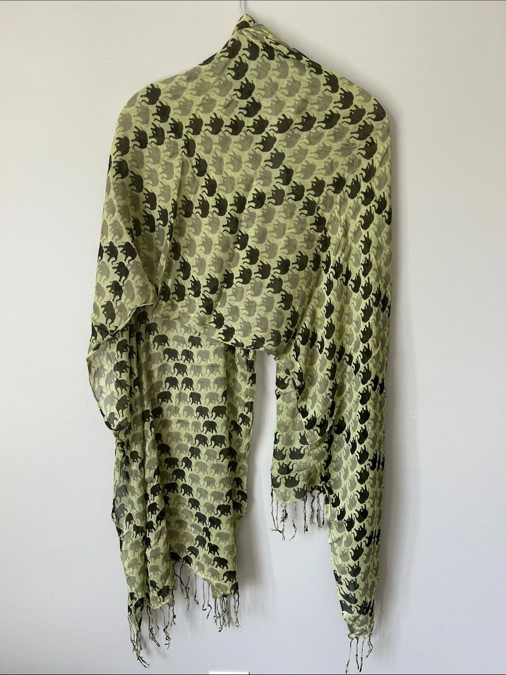 2 Chic Light Green and Black Elephant Print Shawl